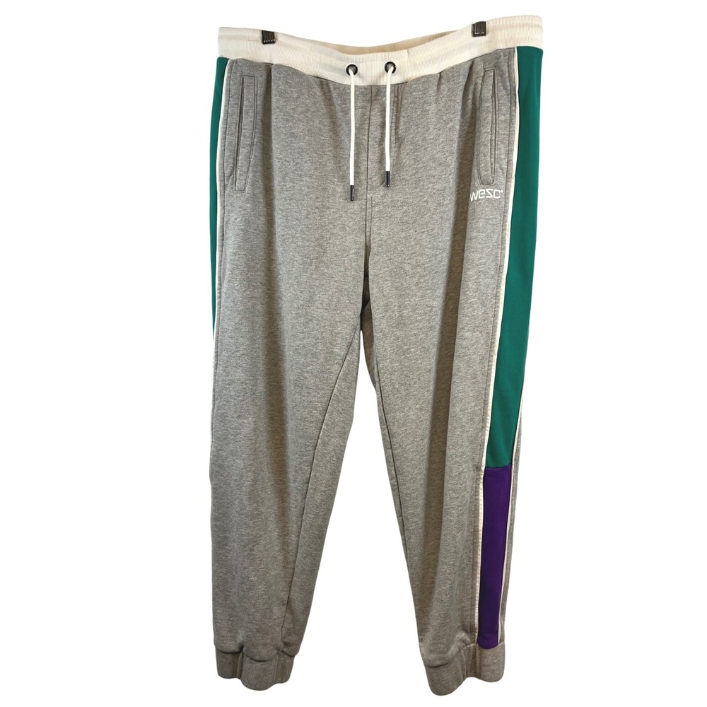 WESC‎ Mens Medium Joggers, Track Pants Green Purple Side Stripe Y2K Retro 90s